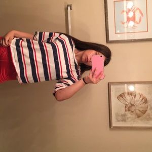 Striped blue white & red tee